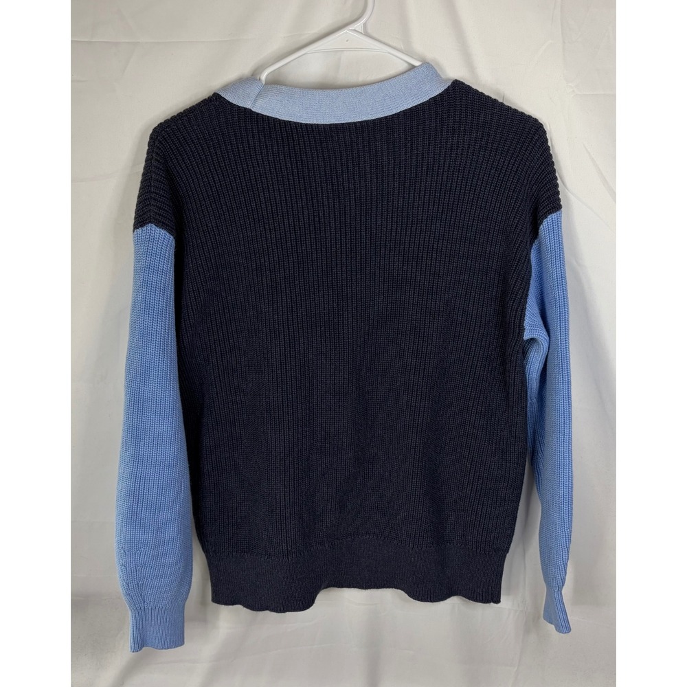 Talbots Petite LP Pima Cotton Cardigan Sweater Navy Blue Light Blue Button Front - Picture 10 of 10